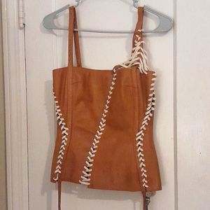 Dolche & Gabbana tan leather corset top w/ lacing